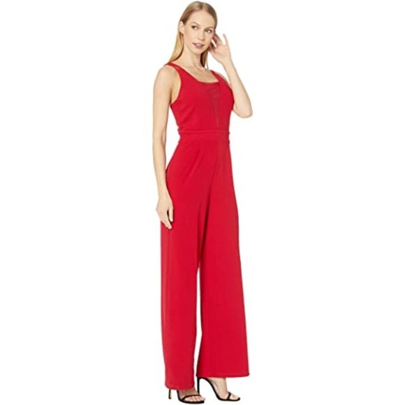 NWT Bebe Red V neck Mesh Jumpsuit Sz10 $139 - Picture 2 of 4
